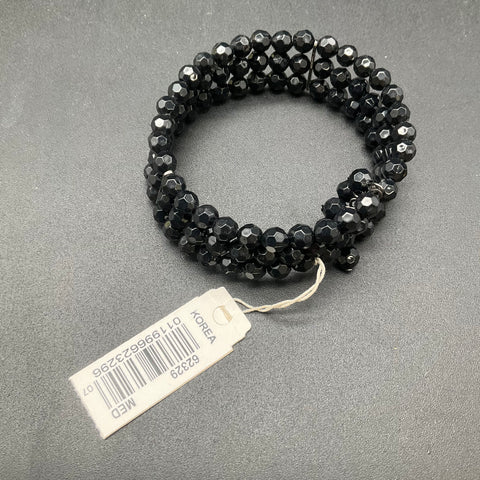 1928 Black Faceted Bead Memory Wire Wrap Bracelet Set 2 Piece Vintage Style