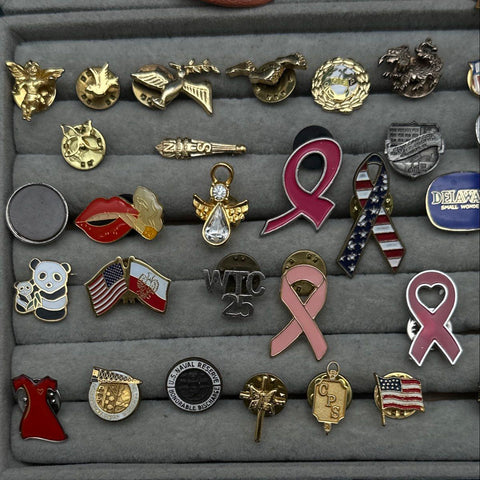 Lapel Pin Lot Vintage Non Precious Metal 70 Pieces Patriotic Military Themes