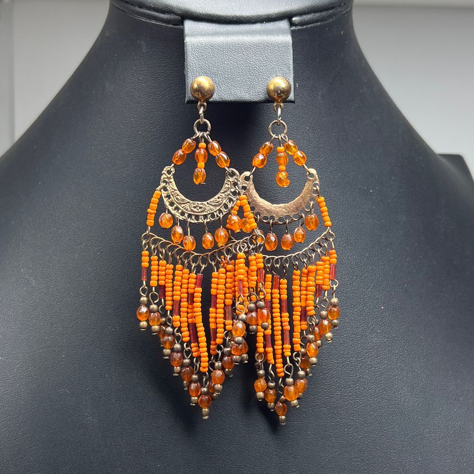 Orange Beaded Dangle Earrings