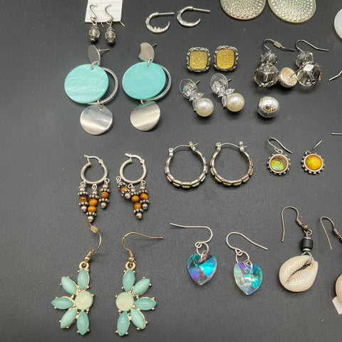 Vintage and Modern Fashion Earring Lot of 38 Pairs Hoops Dangles Studs Retro