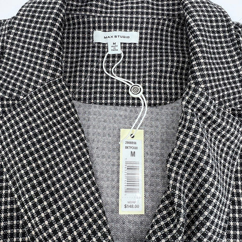 Max Studio Women's Black White Micro Check Blazer Dress Long Sleeve NWT Sz M