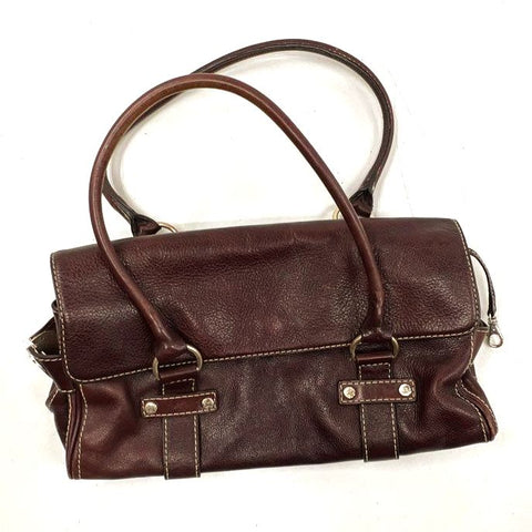 Vintage Y2K Michael Kors Brown Pebbled Leather Satchel Handbag Silver Hardware