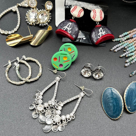 Costume Jewelry Earring Lot of 30 Vintage & Modern Atlanta Braves Race Car Hoops