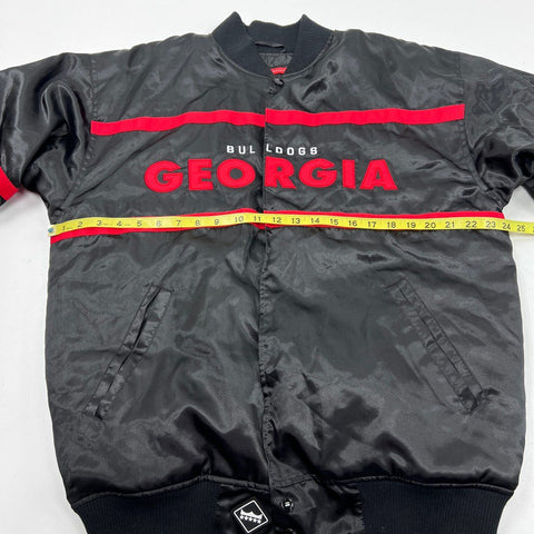 Franchise Club Men's Georgia Bulldogs Black Satin Varsity Jacket Quilted Sz M
