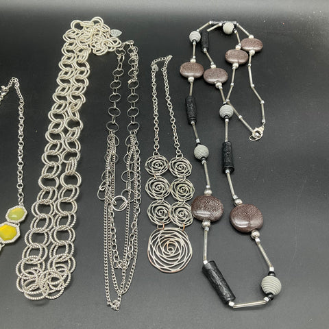 Fashion Costume Jewelry Lot of 8 Necklaces Silver Tone Yellow Bib Peace Sign
