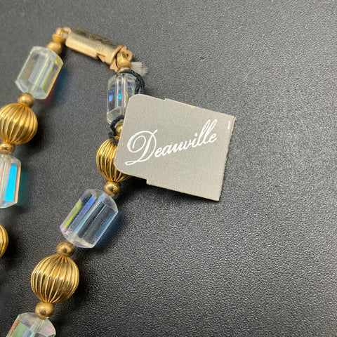Vintage Deauville Gold Tone Austrian Crystal Necklace Earring Jewelry Set 18"