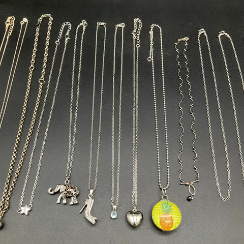 Mixed Costume Jewelry Necklace Lot 22 Pieces Silver Tone Pendants Fashion 0.23lb