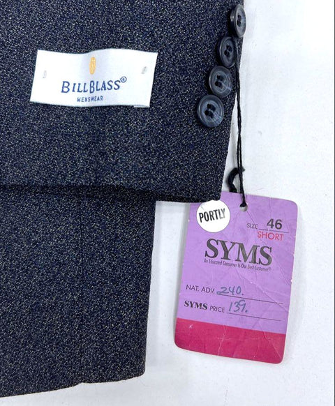 Bill Blass Men's Vintage Y2K Charcoal Heathered Wool Blazer Sport Coat 46S NWT