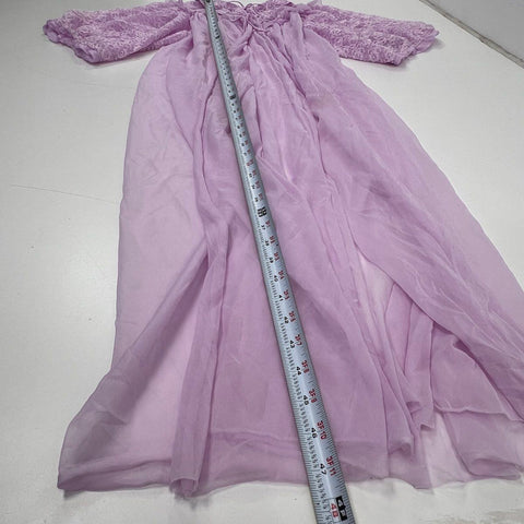 Vintage 70s Lavender Lace Nylon Peignoir Robe ILGWU Made in USA Sz M