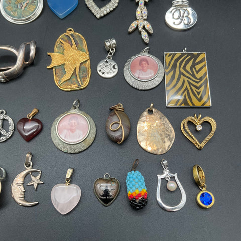 Vintage Costume Jewelry Lot 40+ Pendants Charms Rhinestone Heart KC Chiefs