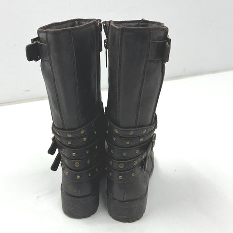 Harley-Davidson Robbie Brown Leather Studded Moto Biker Boots Womens Sz 5.5