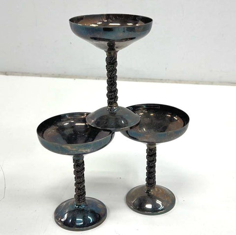 Vintage Mid-Century Gadettta Silver Plate Twisted Stem Coupe Martini Glasses