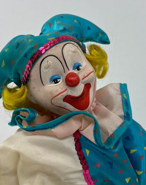 Vintage 1989 Heritage Mint Porcelain Clown Dolls Lot of 2 on Stands 17" Tall