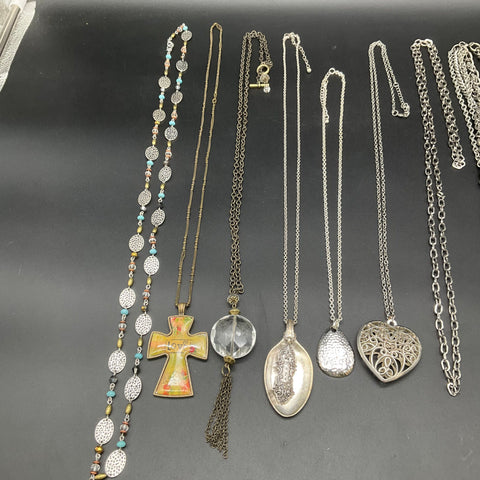 Vintage Style Costume Jewelry Necklace Lot 11pc Heart Spoon Cross Key Pendants