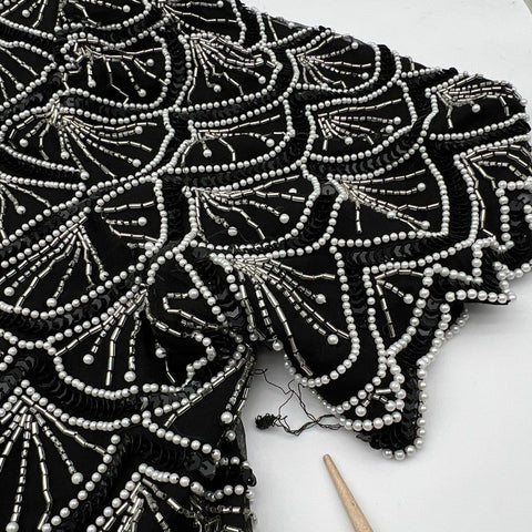 Lawrence Kazar Women's Vintage 90s Black Beaded Sequin Silk Art Deco Top Sz 3X