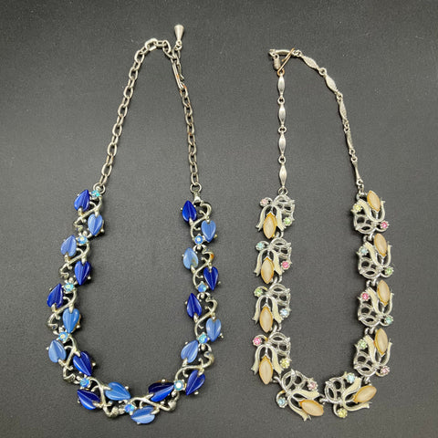 Vintage Mid-Century Silver Tone Rhinestone Choker Necklace Jewelry Lot of 2