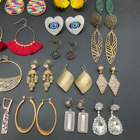 Mixed Fashion Earrings Lot 0.6 lbs Tassel Boho Rhinestone Hoop Dangle 25 Pairs