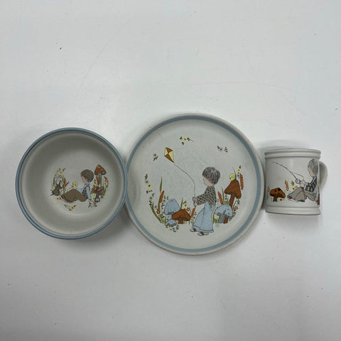 Vintage Denby Dream Weavers England 3-Piece Child's Dish Set Plate Bowl Mug