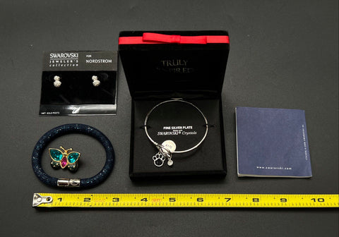 Swarovski Jewelry Lot 4pc Stardust Bracelet Bangle Earrings Butterfly Pin COA