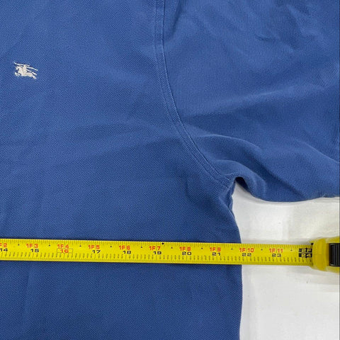 Burberry Men's Polo Shirt Blue Embroidered Knight Nova Check Placket Sz L