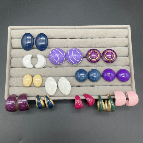Vintage 1980s Pierced Earrings Jewelry Lot of 12 Pairs Enamel Geometric Retro