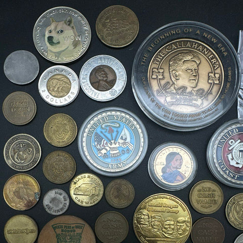 Challenge Coin Token Lot Military Pikes Peak Arcade Exonumia 55+ Piece Vintage