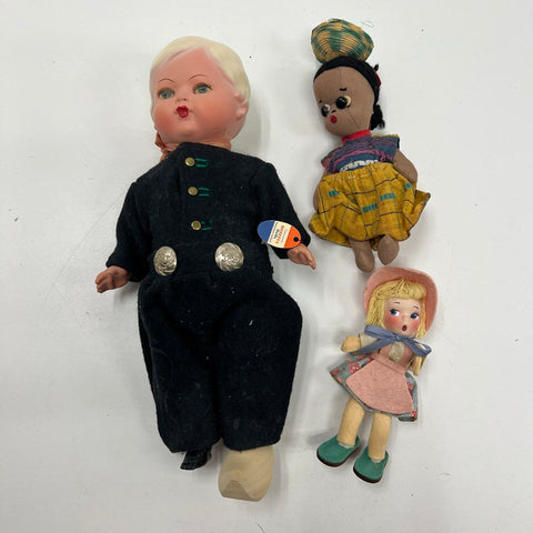 Vintage Mid-Century Doll Lot (3) Rozetta Dutch Boy Felt & Folk Art Dolls