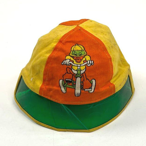 Vintage 70s Walt Disney Donald Duck Tricycle Hat Green Visor Disneyland Sz OSFA