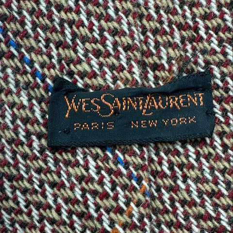 Vintage Yves Saint Laurent Men's Brown Herringbone Tweed Wool Necktie YSL