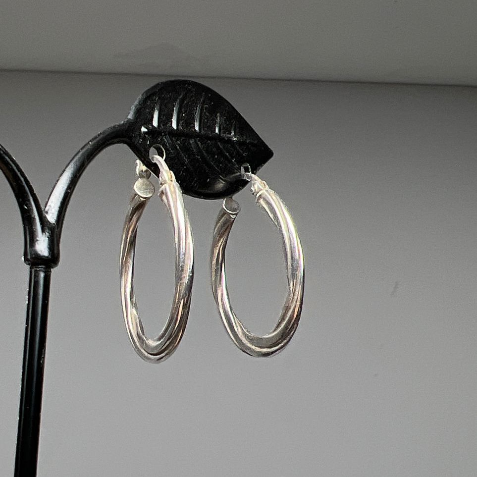 925 Sterling Silver Twist Hoop Earrings 4.8g