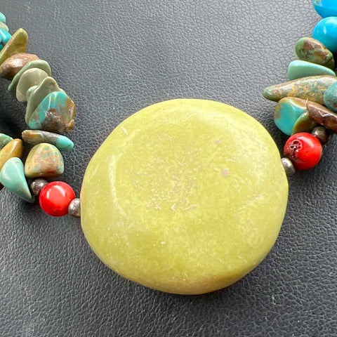 Turquoise Coral & Green Stone Beaded Necklace 72.15g