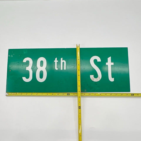 Vintage 38th St Metal Street Sign Green White Reflective City Road Sign 24x9