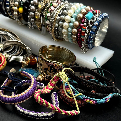 Mixed Costume Jewelry Bracelet Lot Beaded Bangles Leather Woven Cuffs 45pc