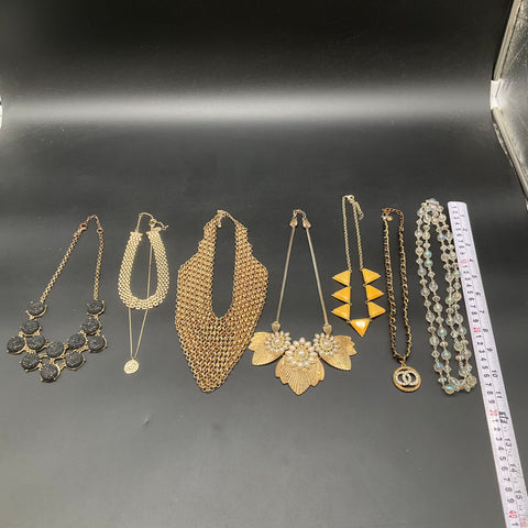 Vintage Statement Necklace Lot of 7 Gold Tone Bib Mesh Beaded Faux Pearl