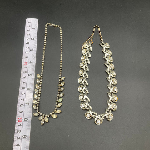 Vintage Rhinestone Necklace Lot of 2 Silver Tone Choker Statement Jewelry