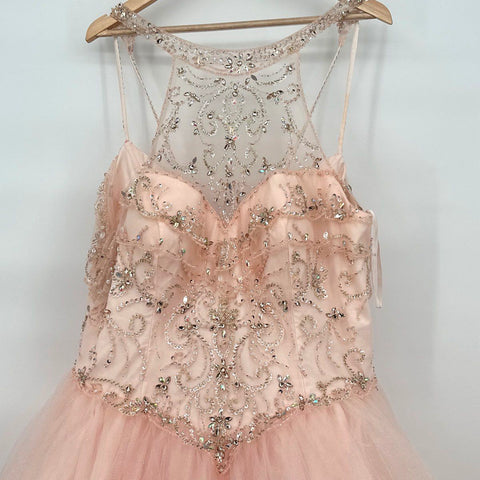 Layla K Women's Pink Beaded Sequin Tulle Formal Ball Gown Corset Back Sz 18