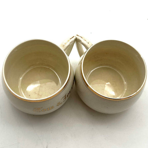Kikusui Tom & Jerry Mug Set 2 Piece Gold Trim Ceramic Made in Japan Vintage
