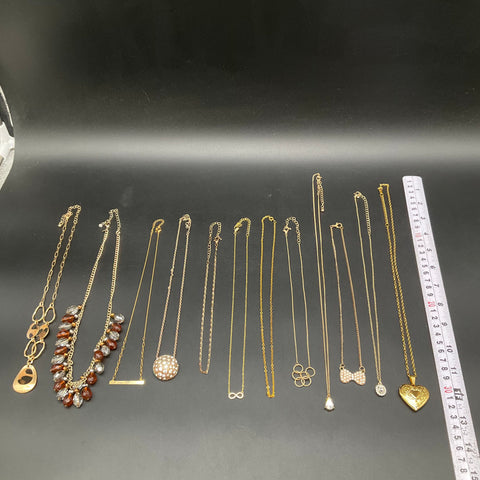 Fashion Jewelry Necklace Lot 12pc Gold Tone Rhinestone Faux Pearl Heart 0.27lb