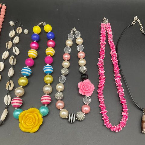 Fashion Costume Jewelry Lot 11 Necklaces Beaded Shell Rose Pendant Styles