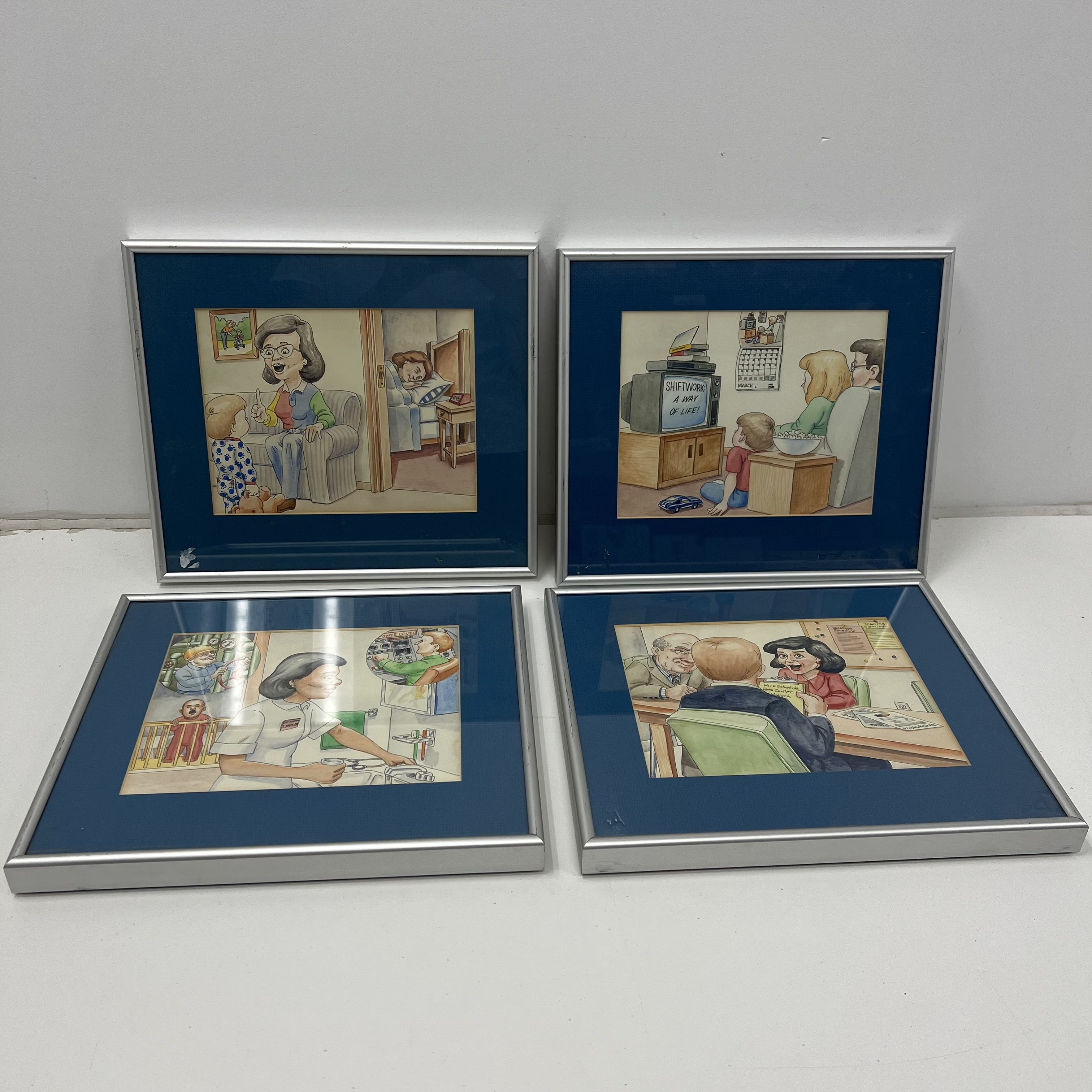 Vintage 80s SynchroTech Shift Work Comic Art Print Lot of 4 Framed Signed