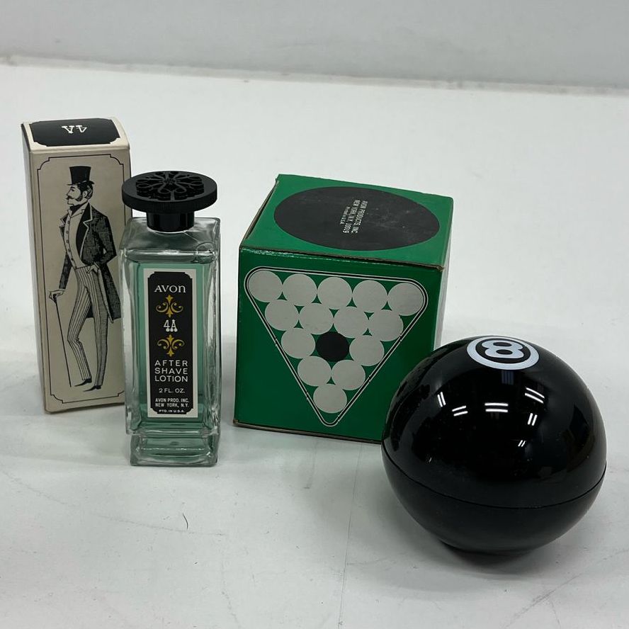 Collectible Vintage Avon Men's Pre & After Shave Lot Volkswagen 8 Ball Glass