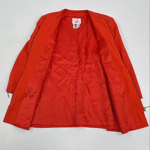 Vintage 80s Mondi Crest Embroidered Wool Blazer Jacket Zip Orange Red Sz 42