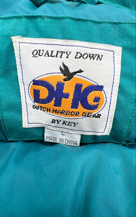 Vintage 90s Key Dutch Harbor Gear Men's Teal Down Puffer Vest Quilted Sz L