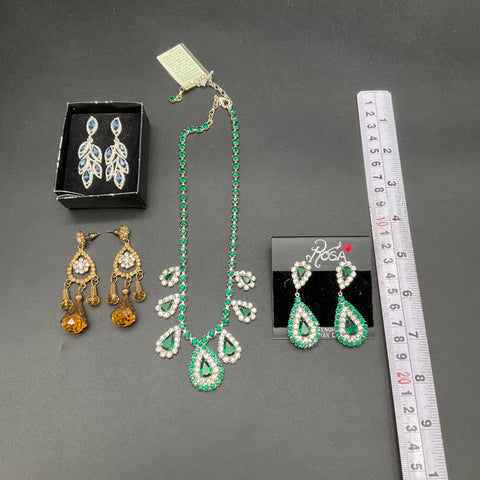 Rhinestone Crystal Costume Jewelry Lot of 4 Necklace & Earrings Stein Mart Rosa