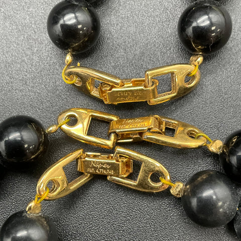 Vintage Napier Black & Gold Tone Graduated Beaded Necklace Jewelry Lot of 3