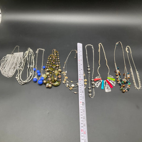 Mixed Fashion Costume Jewelry Lot 9 Necklaces Statement Beaded Silver Tone