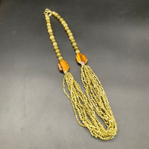 Talbots 3pc Jewelry Lot Tiger's Eye Green Stone Link Necklace Cha Cha Bracelet