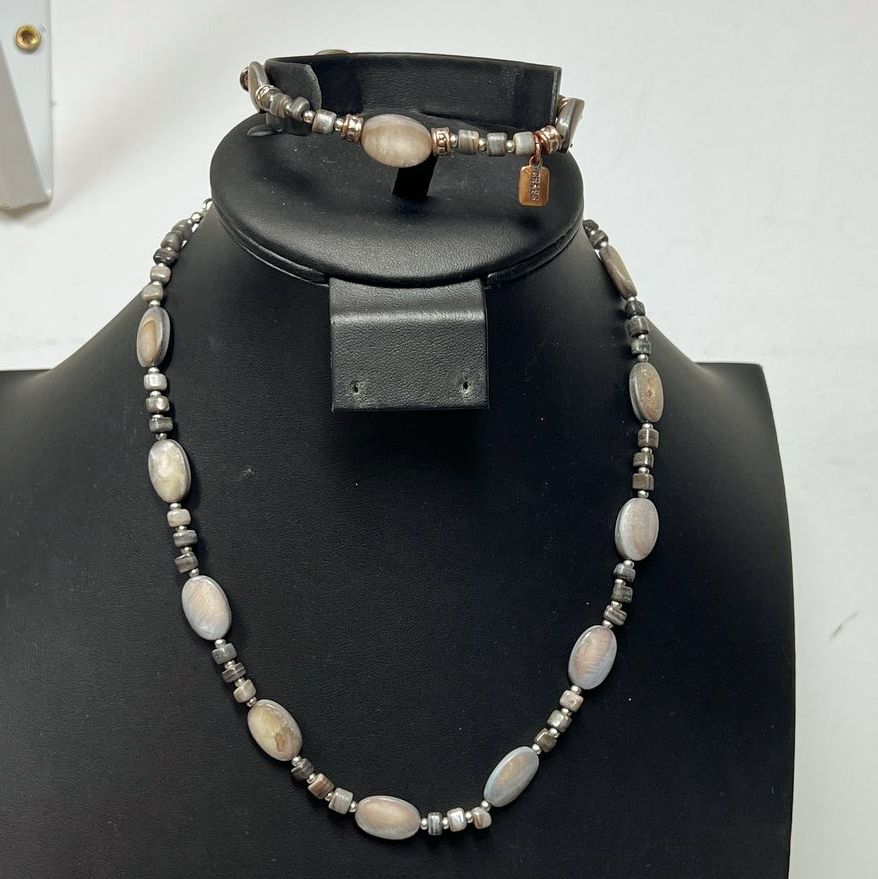 Chaps Abalone Shell Beaded Bracelet and Necklace Set