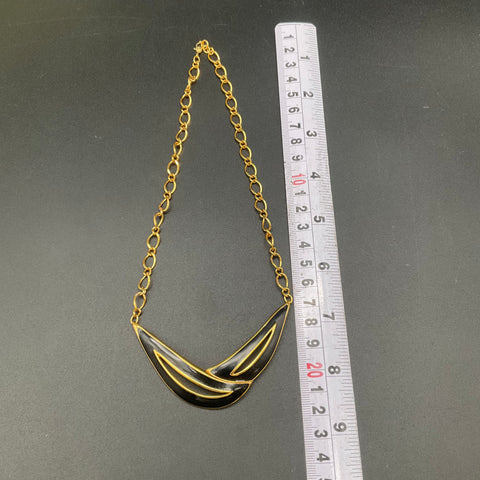 Vintage Monet Gold Tone Black Enamel Crescent Bib Necklace Art Deco Style