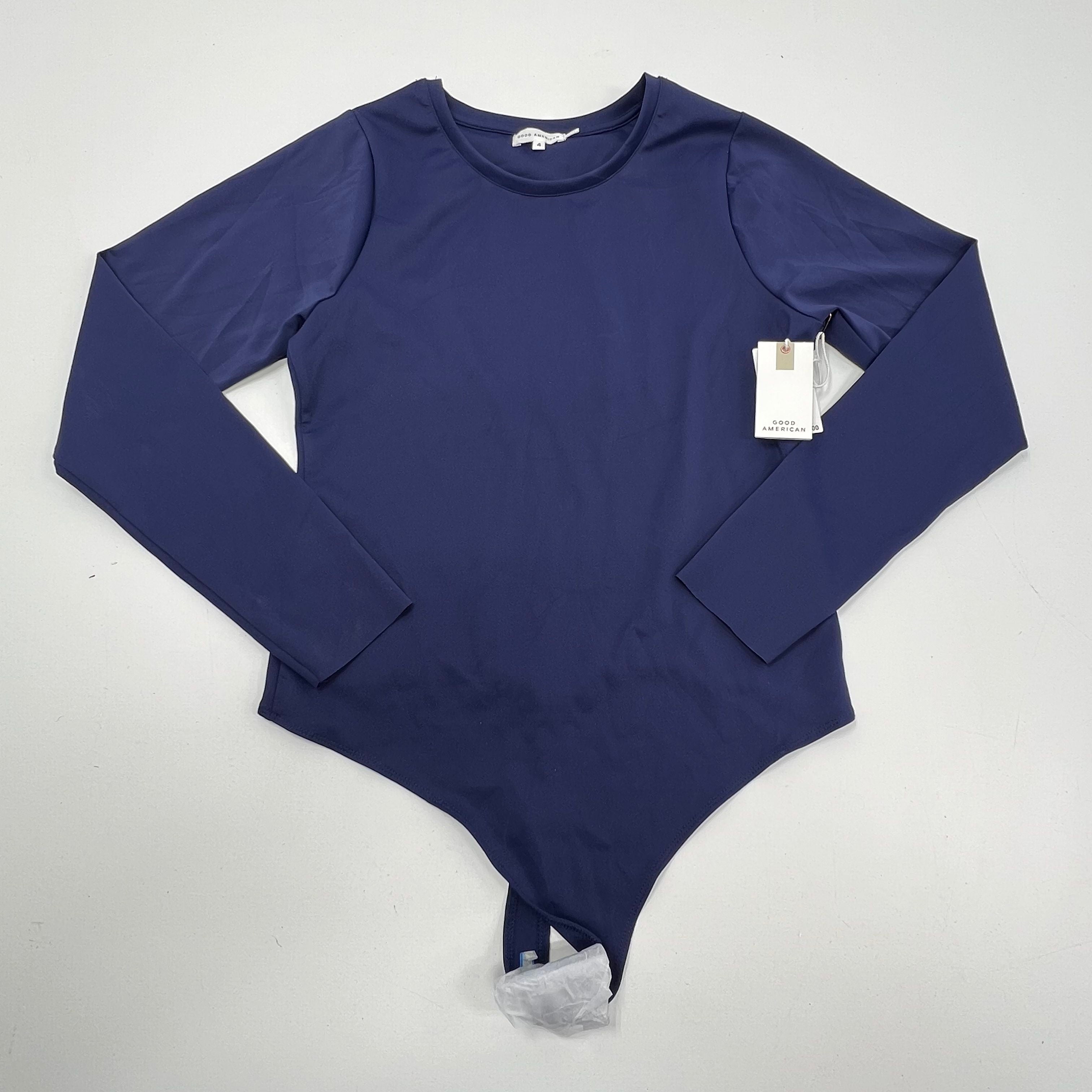 NWT Good American Blue Rinse One Piece Thong Long Sleeve Bodysuit Size 4